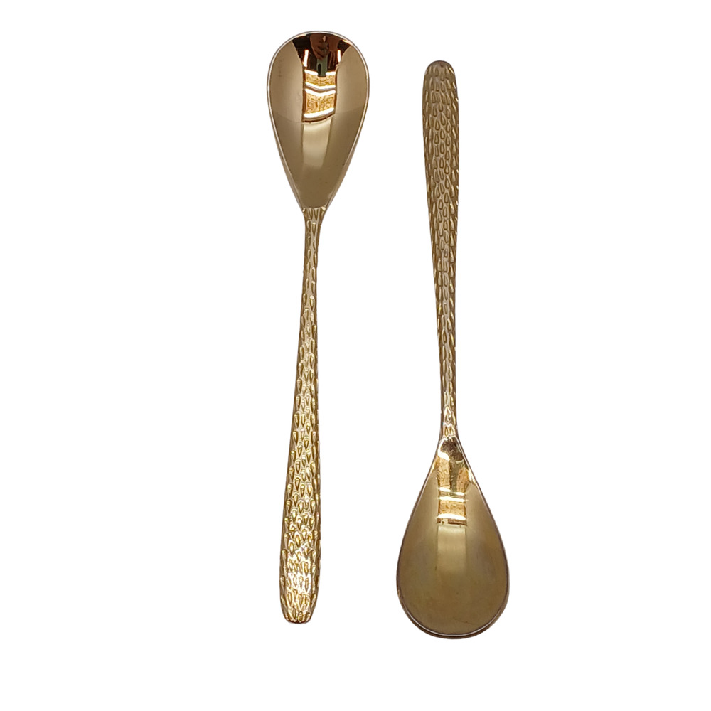 Lot of 2 Gold-Tone 18/10 Stainless Steel Textured Handle Spoons Elegant Flatware